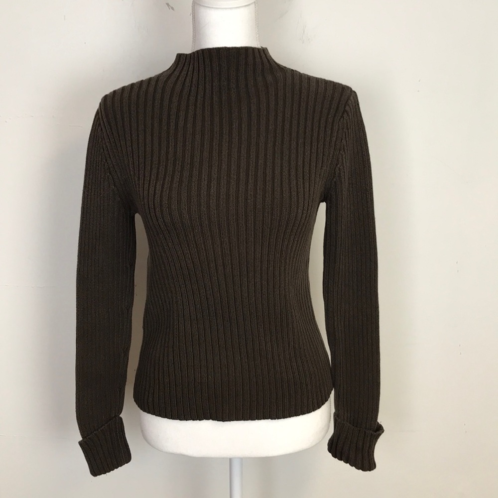 Ann Taylor Women's Brown Ribbed Knit Crop Sweater